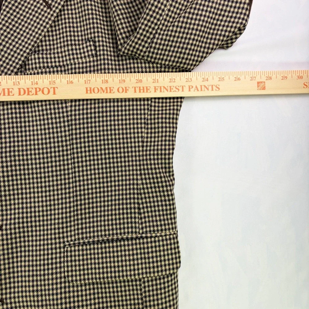 Vintage Banana Republic Wool Blazer Mens L Tan Houndstooth Elbow‎ Patch USA